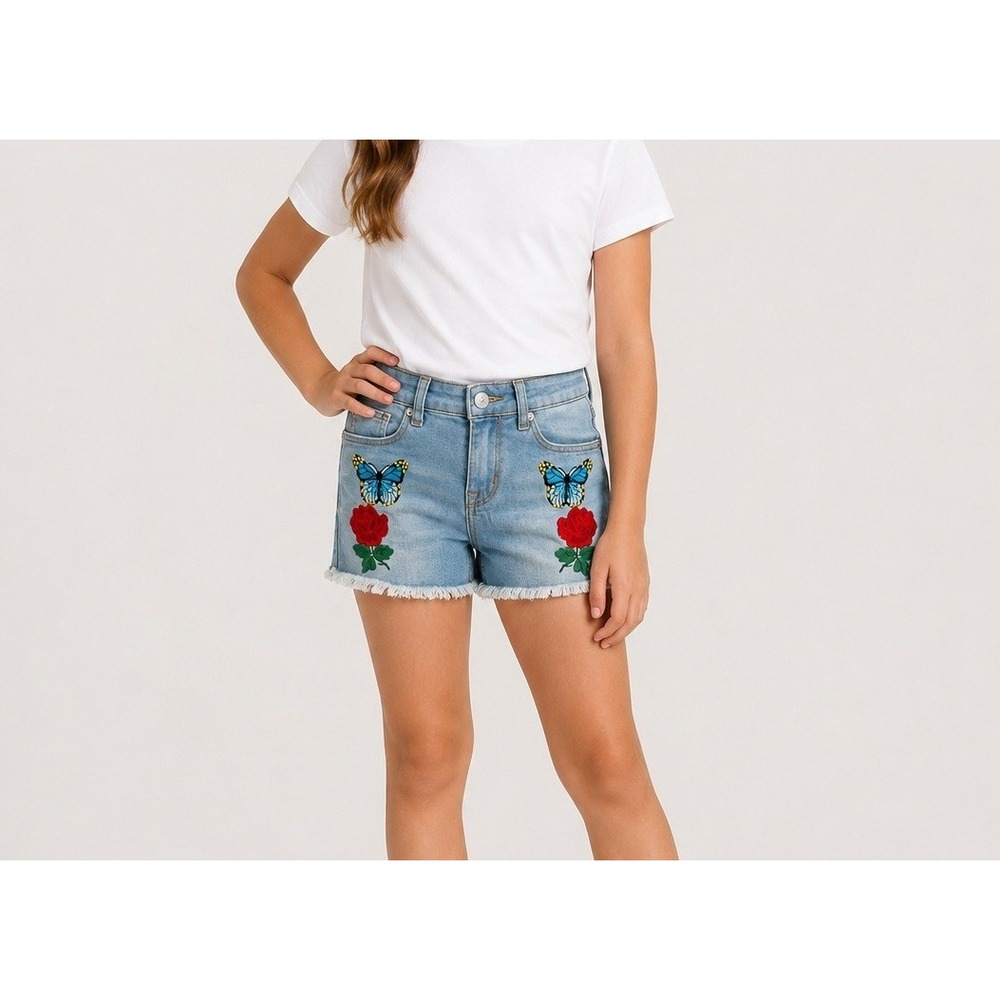 Hudson Cut-off Denim Shorts Girls 12 Blue‎ Embroidered Butterfly Flower